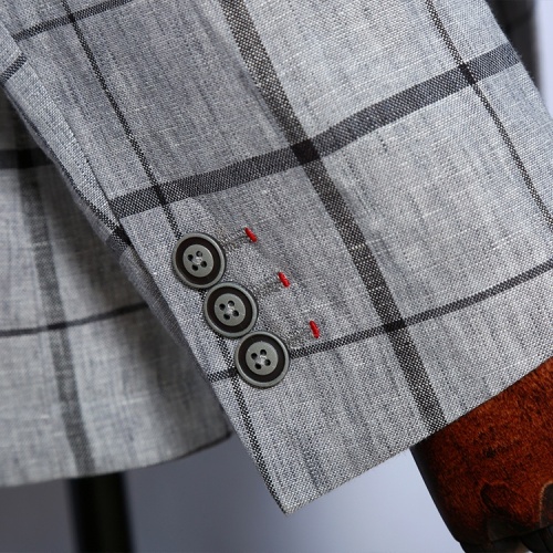 Elegant Grey Linen Check Design Blazer Business Suit