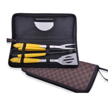 4PCs PP Plastic BBQ Tools with Leather Carry Bag