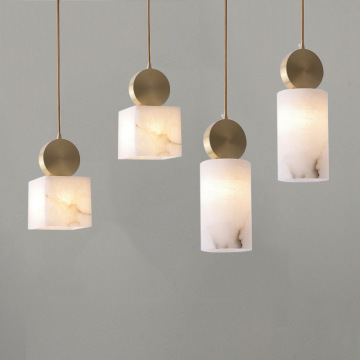 Contemporary White Marble and Copper Minimalist Chandelier