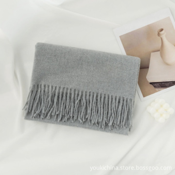 Acrylic Pure Color Fringed Double-Sided Warm Scarf