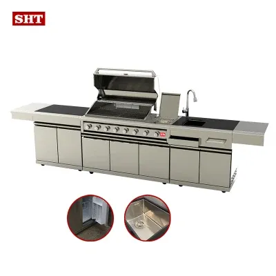 Natural Gas BBQ Grill Cabinet for Family Time with Refrigerator