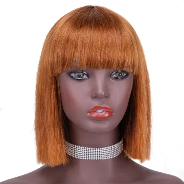 Straight bang cheap wholesale short glueless private label inch bob pixie cut brazilian 100% real human hair wig black women