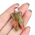 Unakite Tooth Necklace for Women Men Handmade Craved Stone Teeth