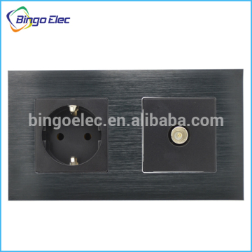 Double electric socket optional function combination eu germany socket with tv wall socket,metal panel