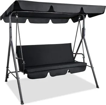 Comfortable 2-3 Person Patio Swing Chair with Removable Thicken Cushions and Convertible Canopy for Outdoor Porch Use