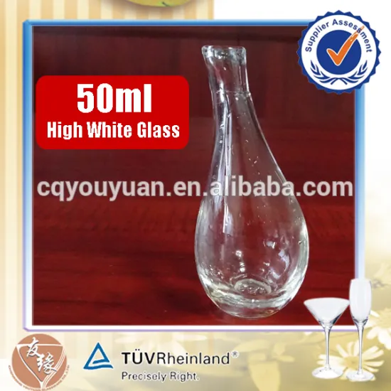 Unique shaped liquor packaging 50ml mini high white glass blow glass bottle