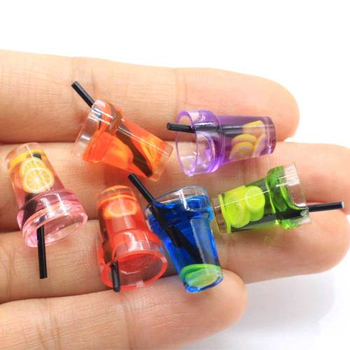 100pcs/Lot 3D Resin Fruit Drink Bottle Charms Cups Kawaii Fruit Juice Drink Cup Dollhouse Food Craft For Earring Keychain Decor