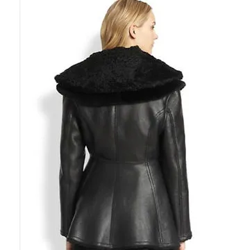 Muse Leather and Lamb Shearling Peplum Biker Leather Jacket