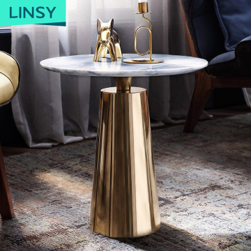 Linsy Luxury Modern Round White and Gold Marble Coffee Table RBG1J