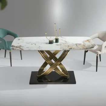 Luxury Nordic Dining Table with Slate Top and Metal Legs for Living Room Furniture