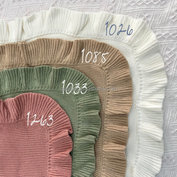 Selimut rajutan kapas buatan tangan untuk bayi perempuan yang baru lahir: Solusi Keamanan Terbaik dan Pembedahan, mengukur 90x70cm dengan tepi ruffle