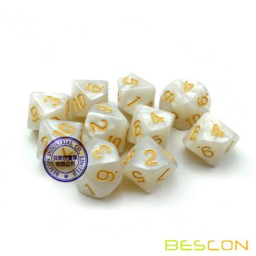 Bescon Polyhedral 10 lados Dados con el número 1-10, Marble White 10 lados Dice, 10 lados Dube 1-10 Pearl White