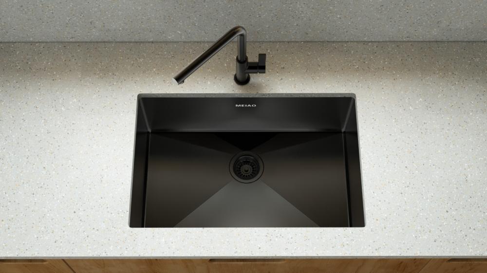 Black hand made single sink for kitchen