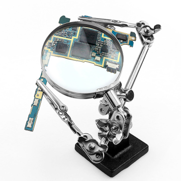 Easy-Carry Soldering Tool with Rotating Magnifier and Alligator Clips