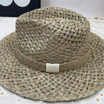 Sombrero de paja de hierba de sal de tejido abierto de color medio con banda de sudor elástica