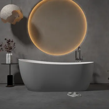 Grey Stone Resin Bathtub with White Interior and Grey Exterior - Villa Bathtub