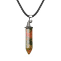 Unakite Hexagonal Prism GunBlack Wizard Cap Pendant for DIY Making Jewelry