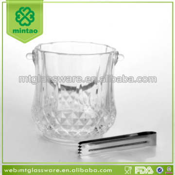Clear glass beer and wine ice bucket with holder and clamp