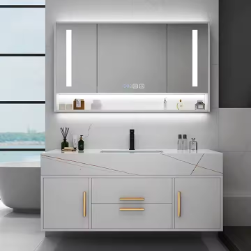 Black and White Wall-Mounted Bathroom Vanity Set with Metal Cabinet