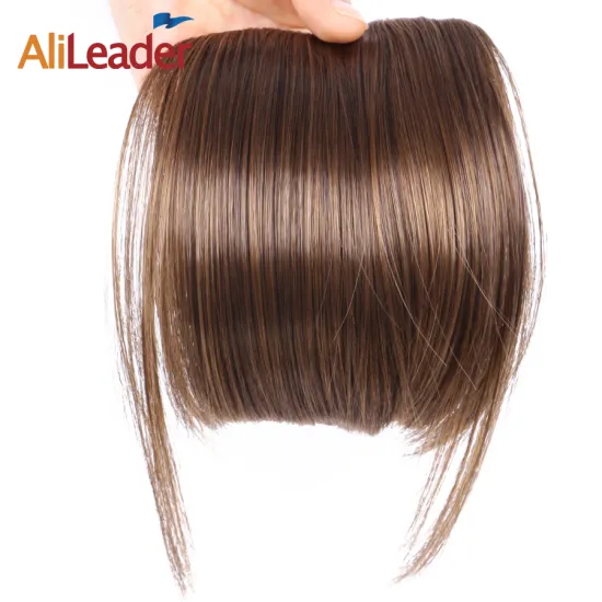 AliLeader Natural Black Brown Neat Front Clip In Hair Bangs Extensions Clip On Synthetic Hair False Fringe Hairpieces