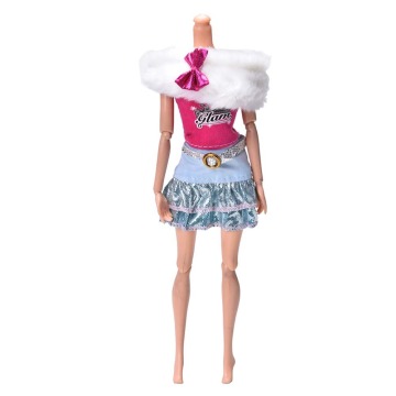 1 Set Skirts Tank With Fur Collar Suits Handmade For Barbie Dolls Clothing For Girls Toy Gifts