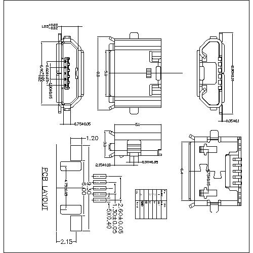 MUFM35 35-MICRO USB 5P B Type Receptacle Connector SMT With Flange,Reverse Type 