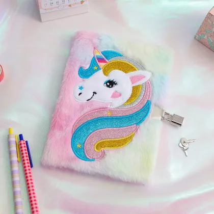 Cute Plush Lock Journal: Carton Unicorn Notebook for Kids – Unicorn Gifts for Girls