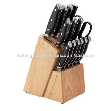 Kitchen knife set with oak wooden knife holder