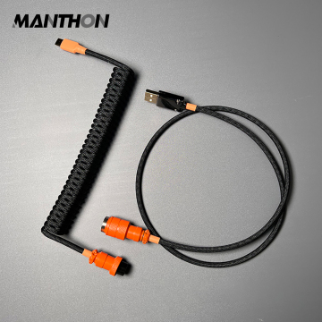 Handmade Aviation Connector Coil Charging Cable for Gaming Mechanical Keyboards (Type C USB)