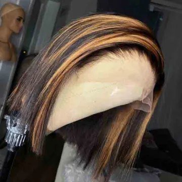 Highlight 1b Honey Brown Color Straight Bob Human Hair Lace Front Wigs Queen Lace Wig Transparent Hd Full Lace Human Hair Wigs