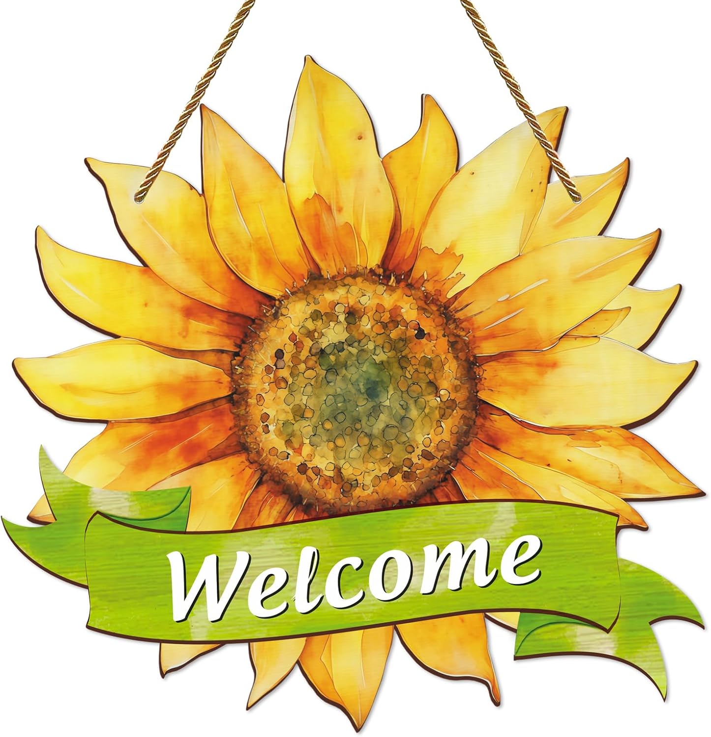 Watercolor Sunflower Welcome Wooden Hanging Sign Front Door Decor