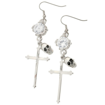 Gothic style cross silver drop earring