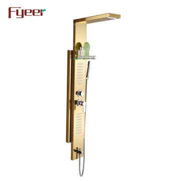 Fyeer Golden Stainless Steel Shower Panel with Removable Shower Head