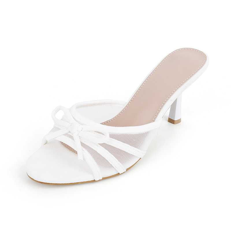 Sheer Mesh Bow Low Heel Sandals
