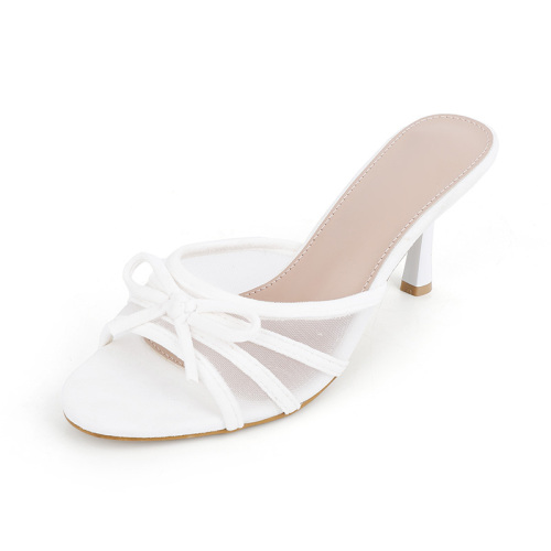 Sheer Mesh Bow Low Heel Sandals