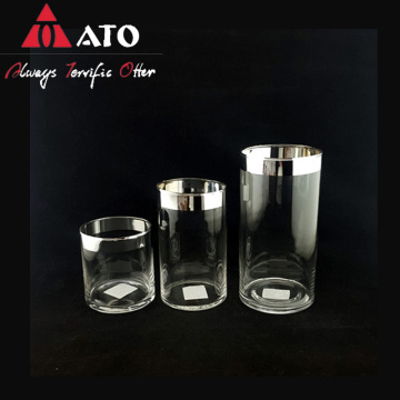 Clear flute Hurricane with plated Glass Candle Holder
