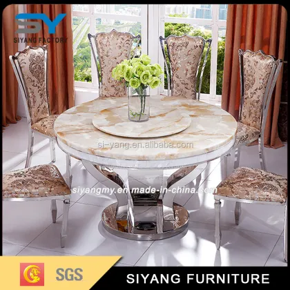 Cheers Furniture Marble Top Rotary Dining Table with 8 Chairs - CT022