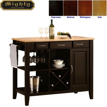Wood Butcher Block Surface Storage Black Kitchen Island Table