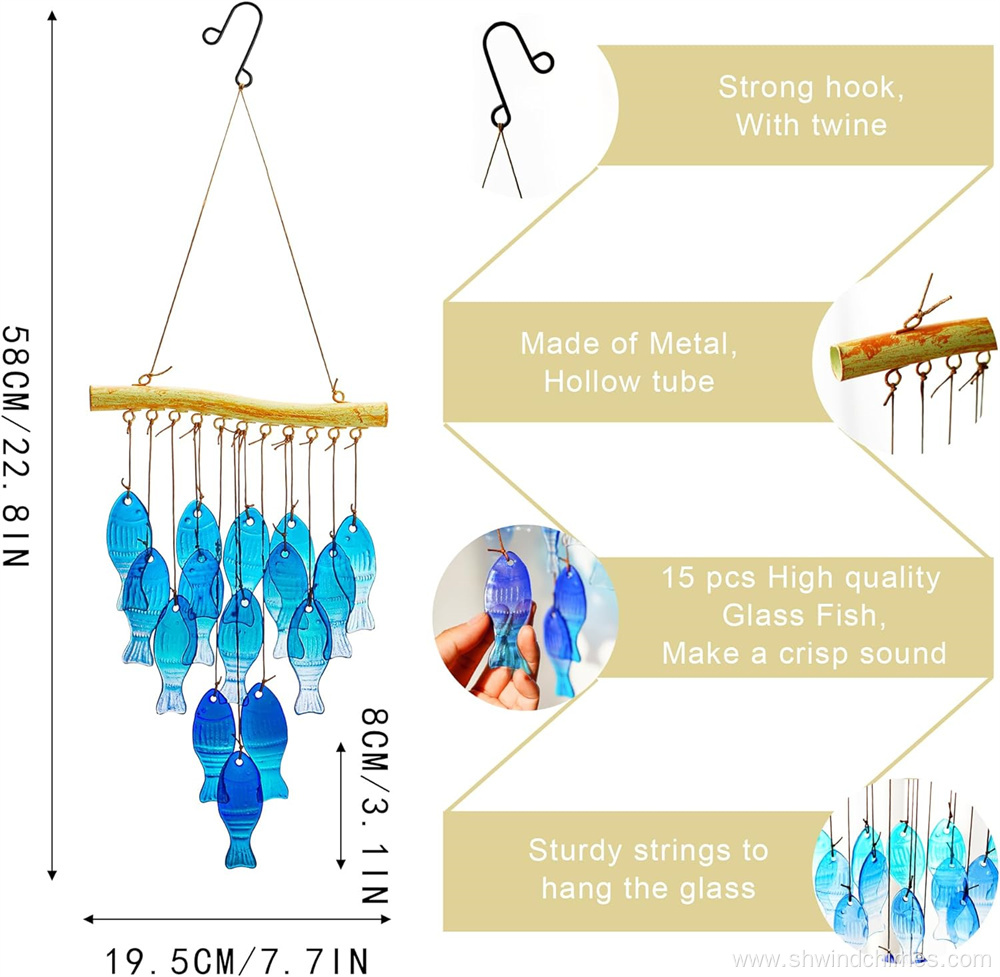Blue Glass Sea Wind Chimes for Outdoor Use