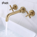 Hot Cold Outdoor Faucet Brushed Gold 3 Hole Wall Mounted Shower Faucet Manufactory