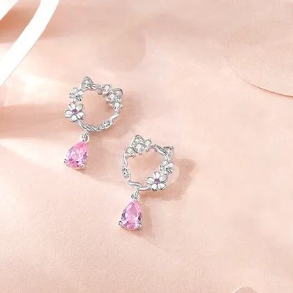 Wholesale Pink Zircon Sterling Silver Stud Earrings for Women