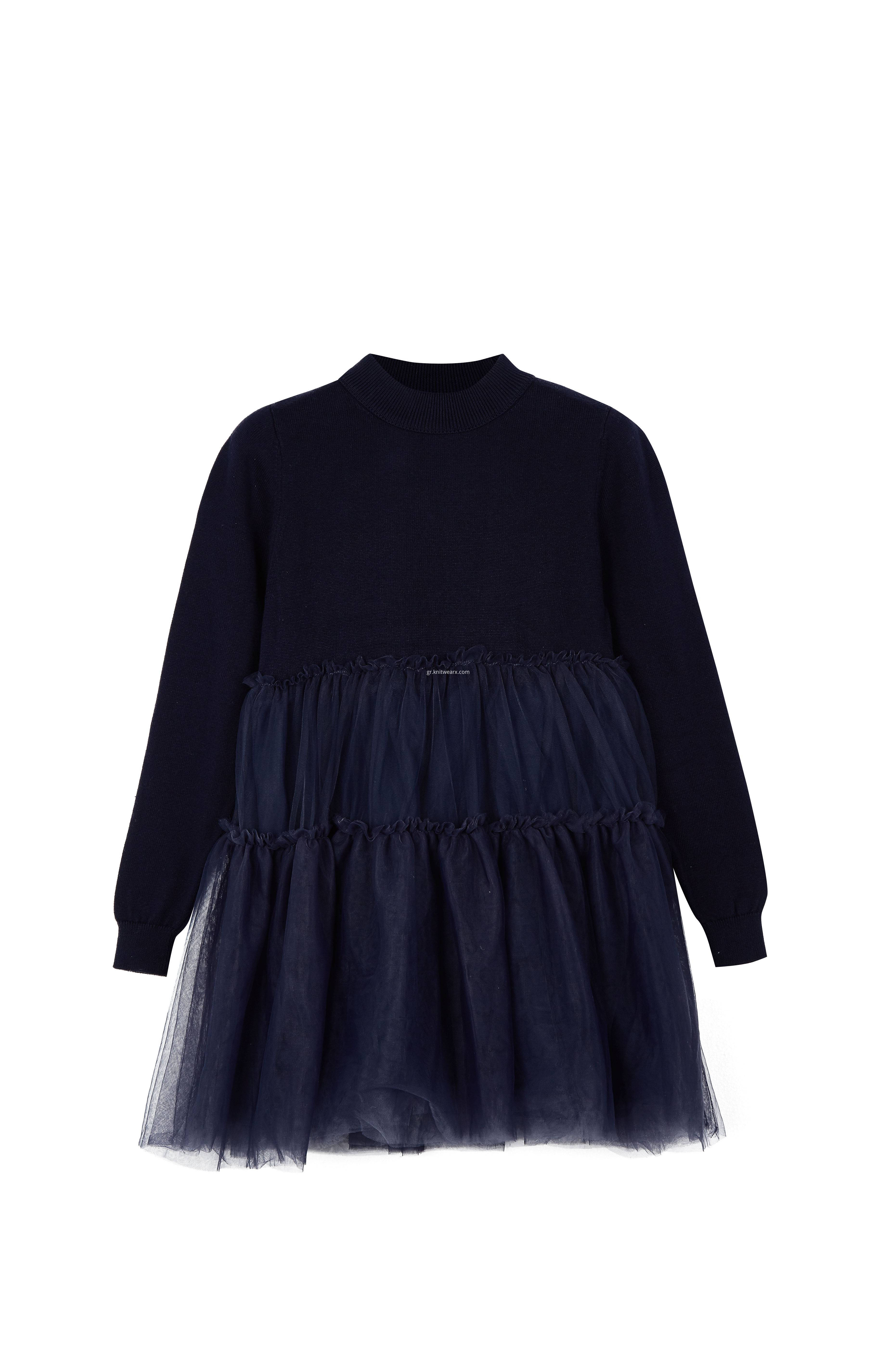 Girl's Knitted Top Crepe Hem Spring Dress