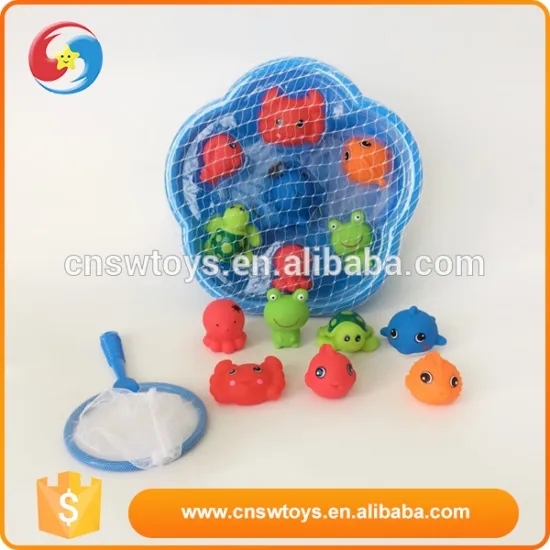 Cartoon big catch rubber animal fishing bath toy with small pot