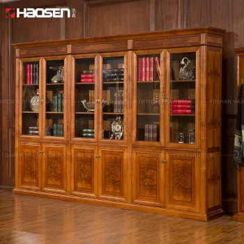 Customized High-End Wood Classic Bookcase with Glass Door