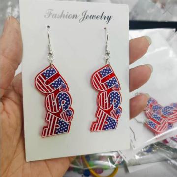Wholesale Acrylic Earrings - USA Independence Day Flag Print Earrings