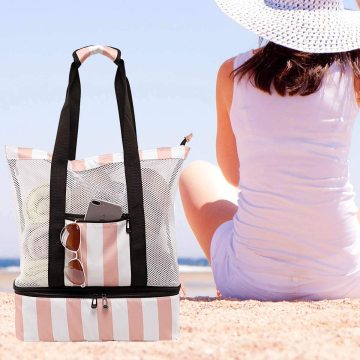 Съемная большая сетчатая пляжная сумка с более прохладной изоляцией