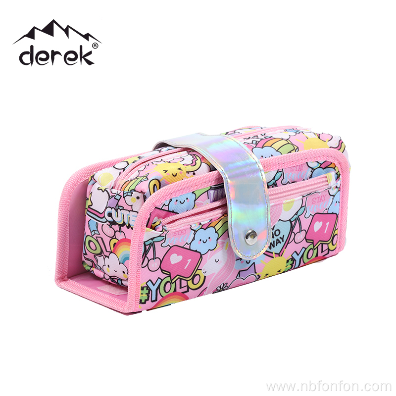 Two fold pen bag with printed zipper