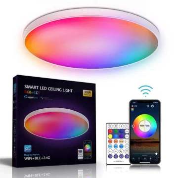 Voice-Controlled RGB Dimmable Smart Ceiling Lamp with Tuya App Compatibility