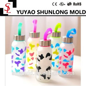 2015 Hot sale colorful frosted camouflage color portable handle glass water bottle