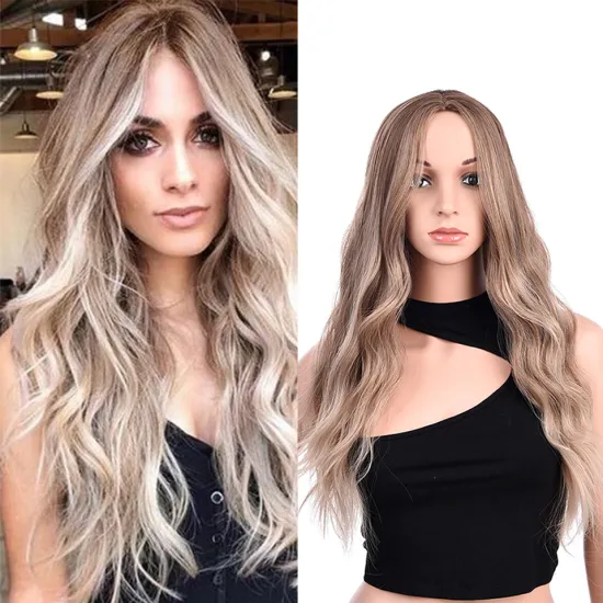 Wholesale Ombre Ash Black Color Machine Made Wig For Black Women Daily Use Heat Resistant Synthetic Body Wave Haircut Wigs